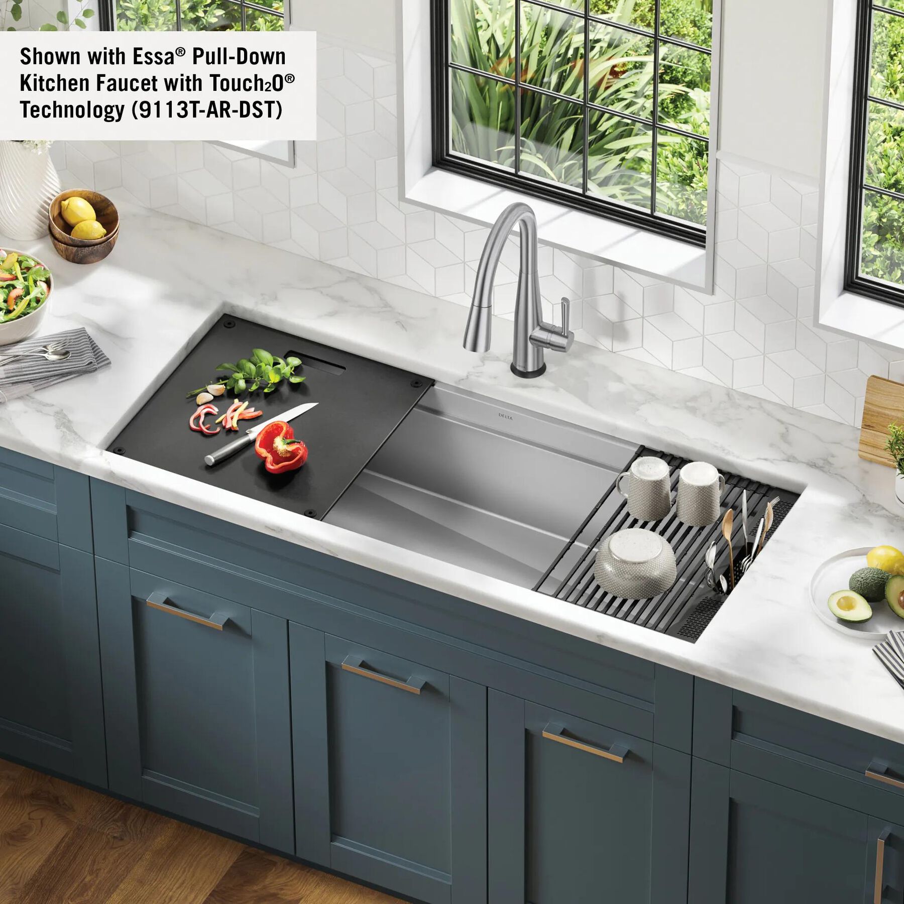 45&rdquo; Workstation Undermount Single Bowl 16 Gauge Stainless Steel Kitchen Sink with 2-Tier&nbsp;WorkFlow&trade; Ledge and Accessories